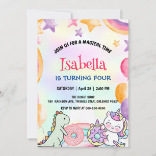 Save The Date Coupe Donuts Dino Unicorn Anniversaire Rainbow Par