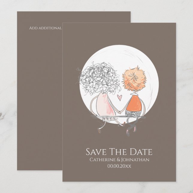 Save The Date Couple assis sur la lune balançoire illustration s (Devant / Derrière)