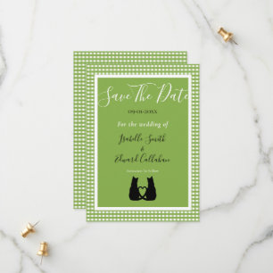 Save The Date Couple de chats noirs romantiques à motif vert à c