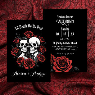 Save The Date Couple de crânes gothique avec roses mariage 
