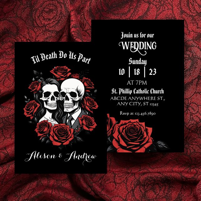 Save The Date Couple de crânes gothique avec roses mariage  (Créateur téléchargé)