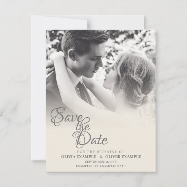 Save The Date Couple de mariés s'embrassant en monochrome (Devant)