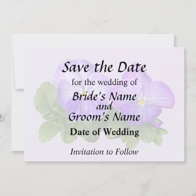Save The Date Couple de Pensées Violet Clair et Blanc (Devant)