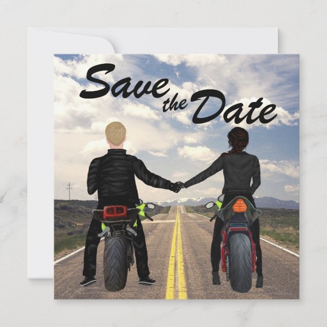 Save The Date Couple équitation Motos Mariage de route et de cha (Devant)