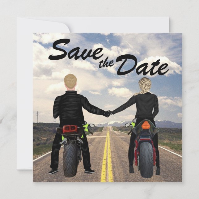 Save The Date Couple équitation Motos Mariage de route et de cha (Devant)