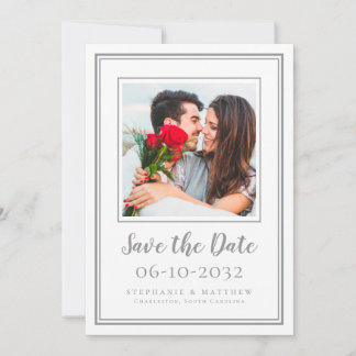 Save The Date Couple fiançailles mariage photo moderne gris blan