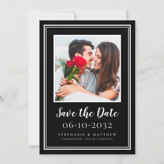 Save The Date Couple fiançailles mariage photo moderne noir blan (Devant)