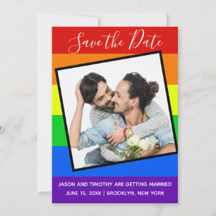 Save The Date Couple Gay Pride arc-en-ciel Photo Personnalisée G