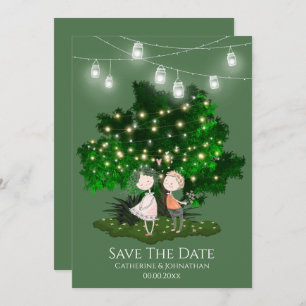 Save The Date Couple illustration phares à cordes arbre romantiq