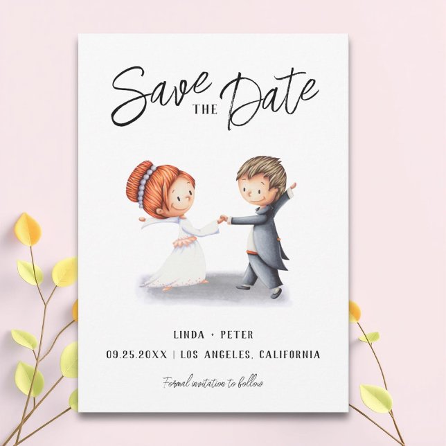 Save The Date Couple illustré dansant mariage romantique  (Créateur téléchargé)