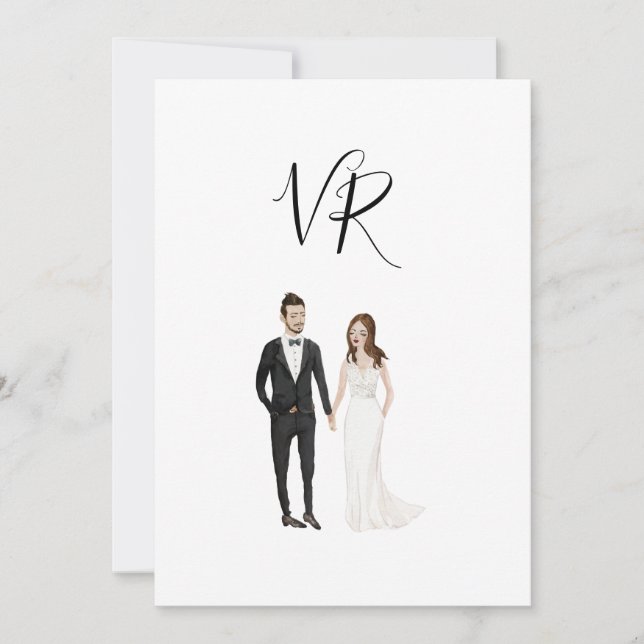 Save The Date Couple Illustré Simple Costume Noir (Devant)