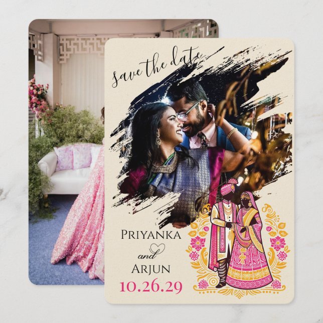 Save The Date Couple indien coloré (Devant / Derrière)