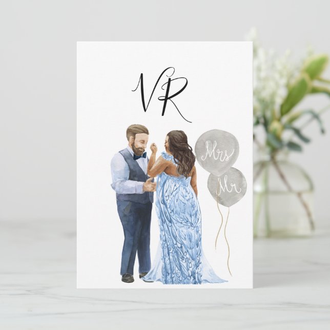 Save The Date Couple Interracial Illustré Faire Part de Mariage (Debout devant)