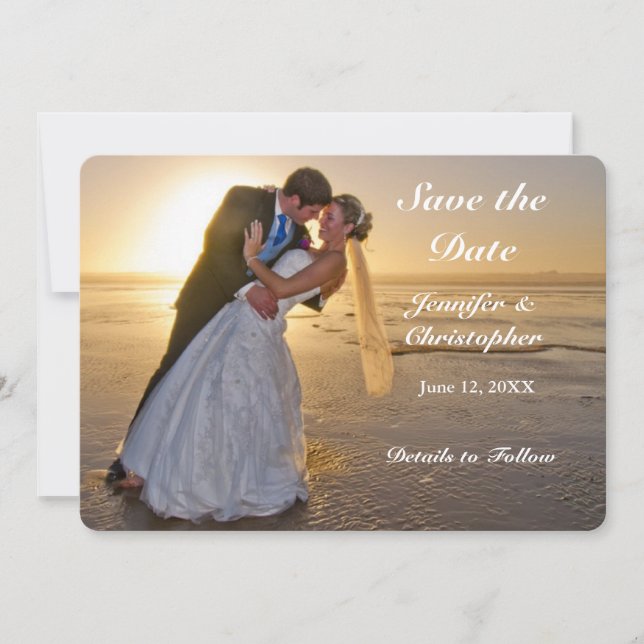 Save The Date Couple mariage sur Sunset Beach Économisez la cart (Devant)