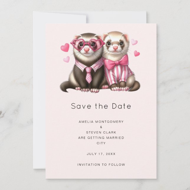 Save The Date Couple Otter mignon en Mariage d'amour (Devant)