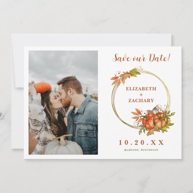 Save The Date Couple Photo Automne Citrouille Mariage de automne (Devant)