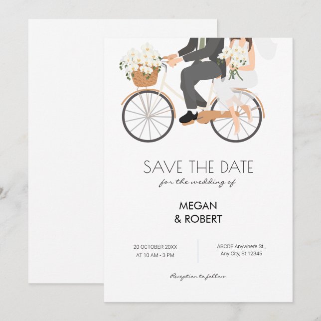 Save The Date Couple romantique faisant du vélo de mariage  (Devant / Derrière)
