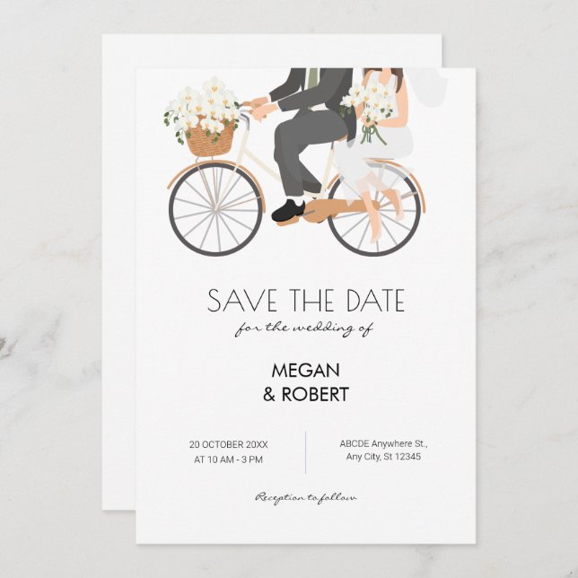 Save The Date Couple romantique faisant du vélo mariage  (Devant / Derrière)