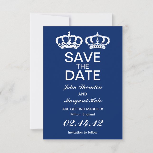 Save The Date Couple Royal Bleu Économisez la Date (Devant)