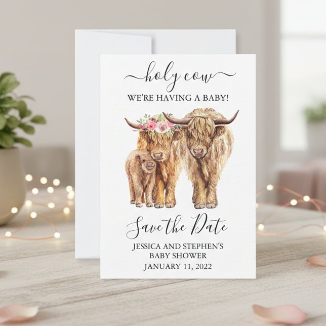 Save The Date Couples de vache Highland Douche Enregistrer la da (Créateur téléchargé)