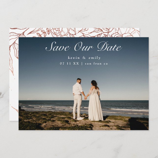 Save The Date Courbe classique classique de photo or élégante Wr (Devant / Derrière)