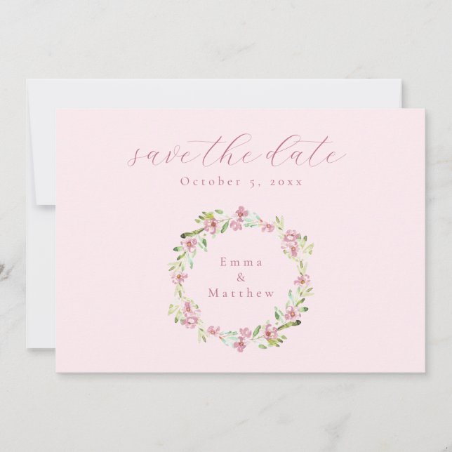 Save The Date Couronne botanique rose blush QR (Devant)