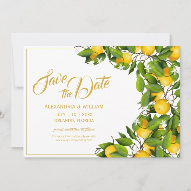 Save The Date Couronne de citron moderne de jardin | Mariage (Devant)