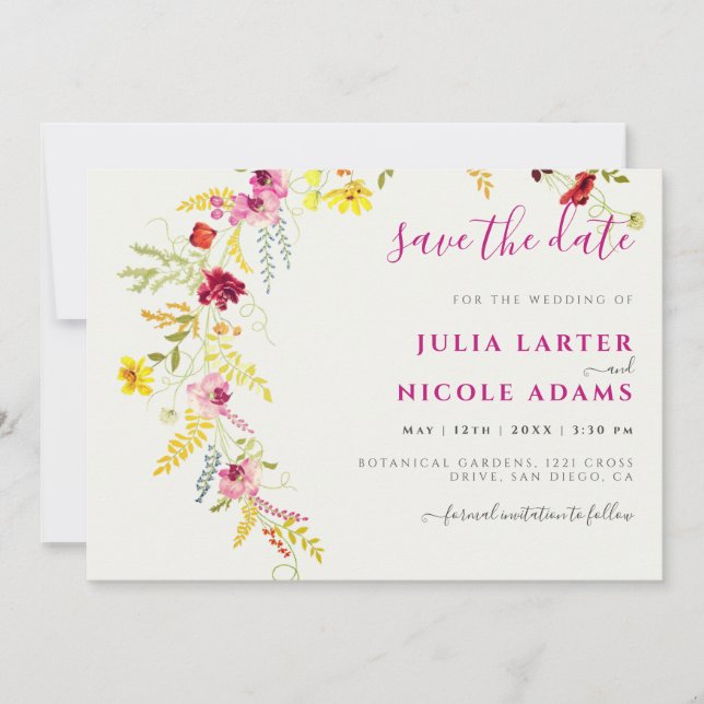 Save The Date Couronne de fleurs d'orchidée sauvage rose pourpre (Devant)