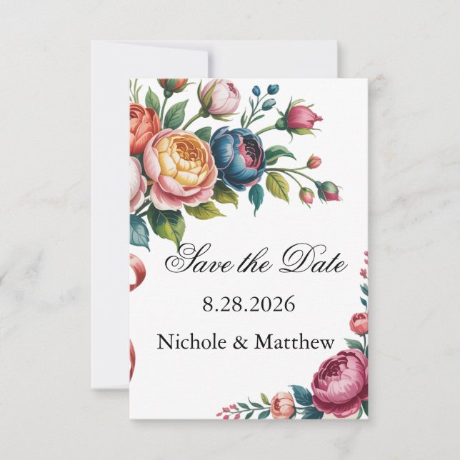 Save The Date Couronne de fleurs élégante pour mariage (Devant)