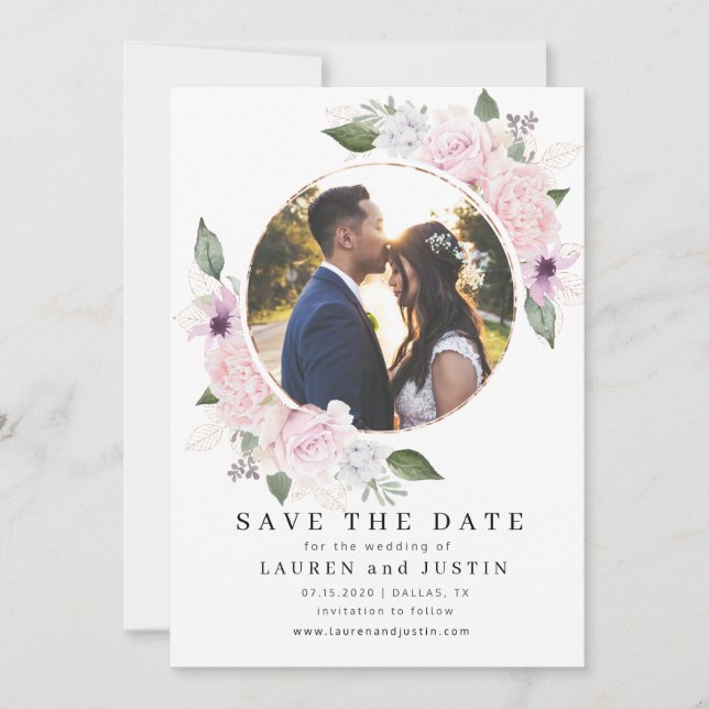 Save The Date Couronne de jardin de roses ⎢Carte de rappel photo (Devant)