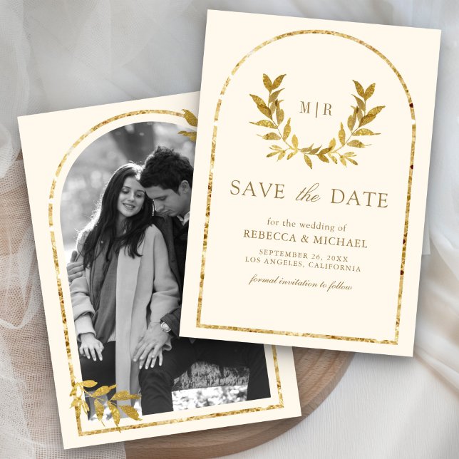 Save The Date Couronne de laurier doré Feuilles Crème Mariage (Créateur téléchargé)