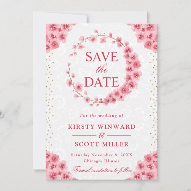 Save The Date Couronne de mariage à l'aquarelle avec fleurs de c (Devant)