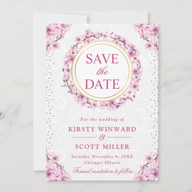 Save The Date Couronne de mariage à l'aquarelle avec fleurs de c (Devant)