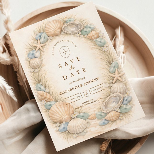 Save The Date Couronne de mariage de coquillages de mer côtiers (Créateur téléchargé)