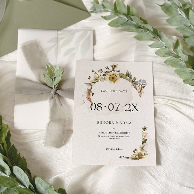 Save The Date Couronne de mariage élégante de fleurs séchées (Créateur téléchargé)