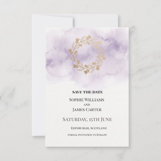 Save The Date Couronne de mariage en or lilas (Devant)
