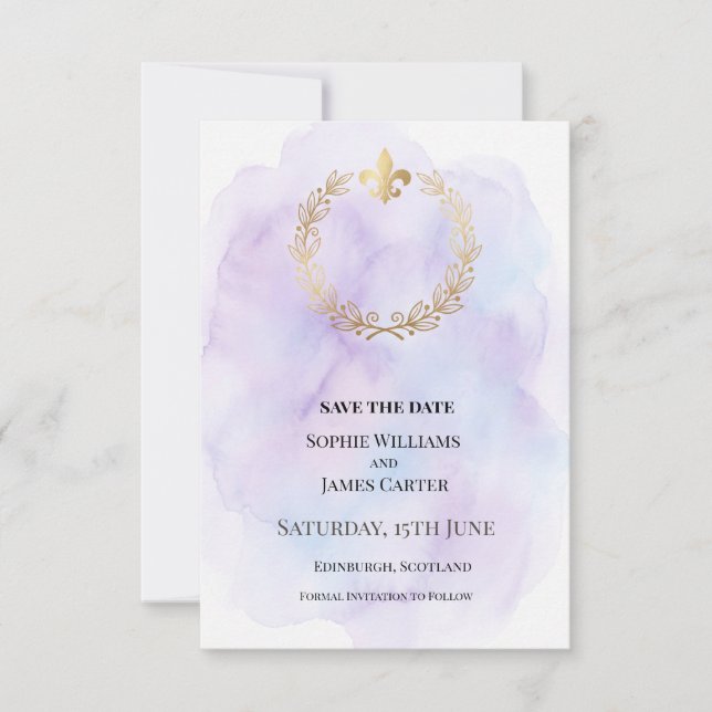 Save The Date Couronne de mariage en or violet (Devant)