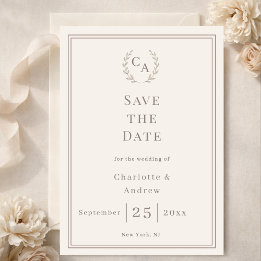 Save The Date Couronne de mariage en taupe ivoire monogramme