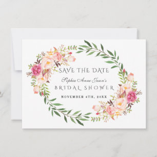 Save The Date Couronne de mariage Fleurs Aquarelle Rose