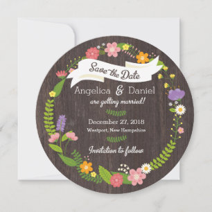 Save The Date Couronne de mariage florale bohème rustique en boi