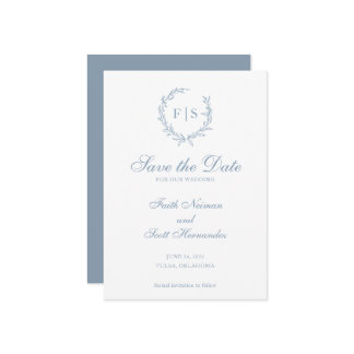 Save The Date Couronne de monogramme bleue traditionnelle, Éparg
