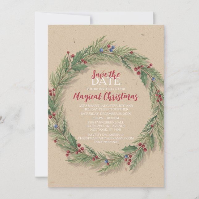Save The Date Couronne de pin rustique Noël Fête de vacances (Devant)