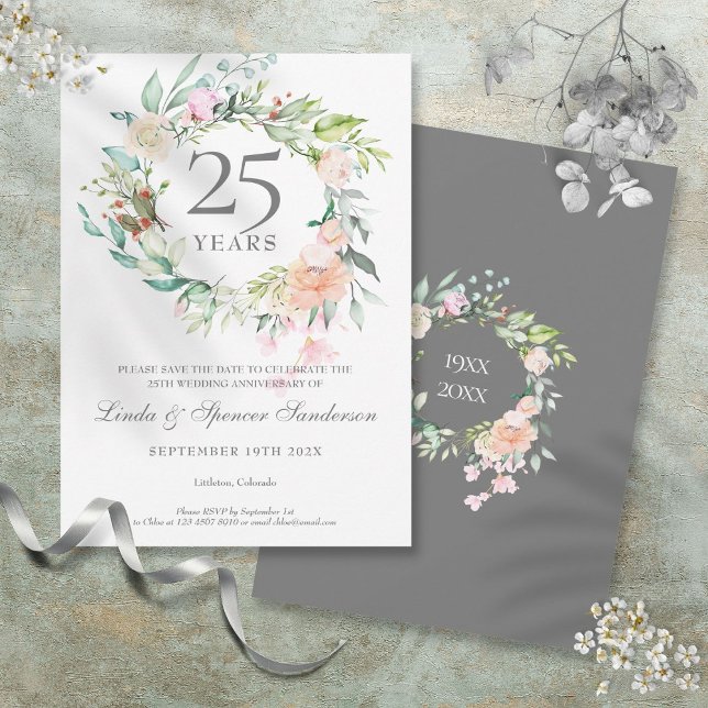Save The Date Couronne de roses pour le 25e anniversaire de mari (25th Anniversary Save the Date Roses Garland)