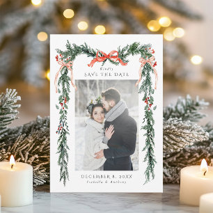 Save The Date Couronne de verdure hivernale pour photo de mariag
