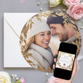 Save The Date Couronne dorée tissée | Photo Mariage rond du code