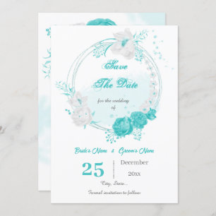 Save The Date couronne florale blanche turquoise