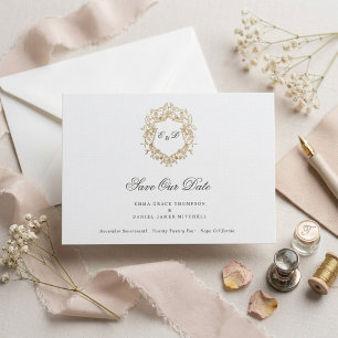 Save The Date Couronne florale classique Monogramme Mariage