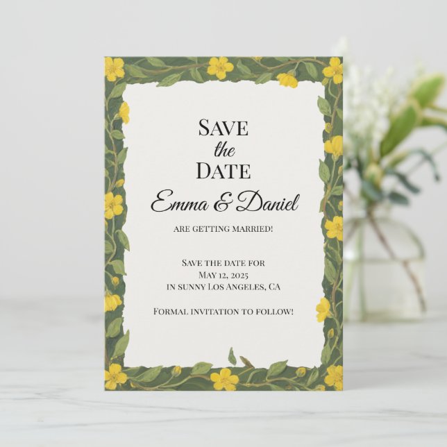 Save The Date Couronne florale de fleurs sauvages jaune vert élé (Debout devant)