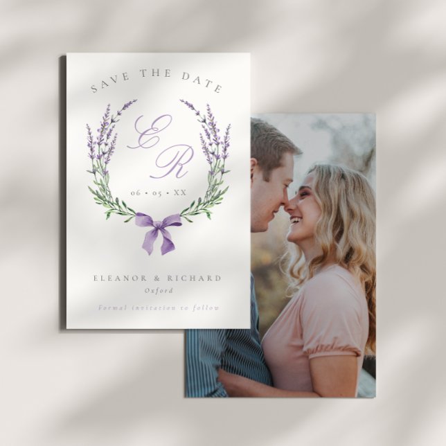 Save The Date Couronne florale de lilas et monogramme de mariage (Créateur téléchargé)