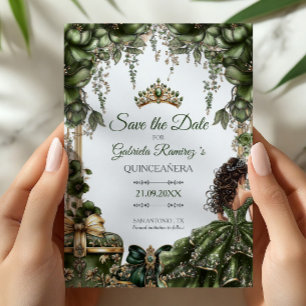 Save The Date Couronne florale de tiara dorée verte émeraude pou